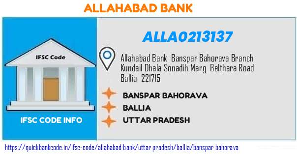 Allahabad Bank Banspar Bahorava ALLA0213137 IFSC Code