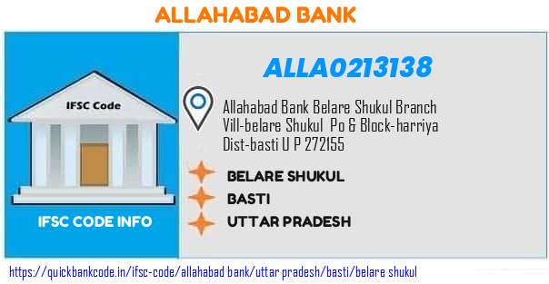 Allahabad Bank Belare Shukul ALLA0213138 IFSC Code