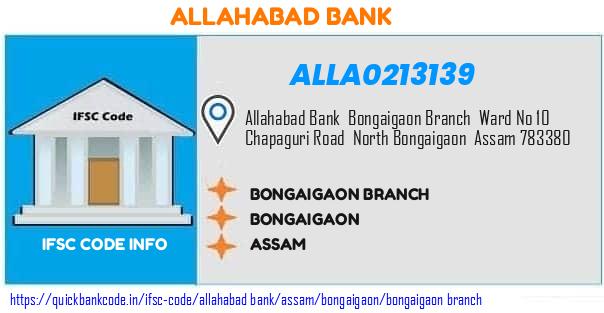 Allahabad Bank Bongaigaon Branch ALLA0213139 IFSC Code