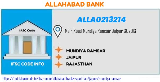 Allahabad Bank Mundiya Ramsar ALLA0213214 IFSC Code