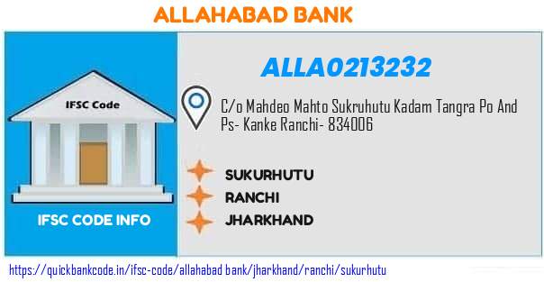 Allahabad Bank Sukurhutu ALLA0213232 IFSC Code