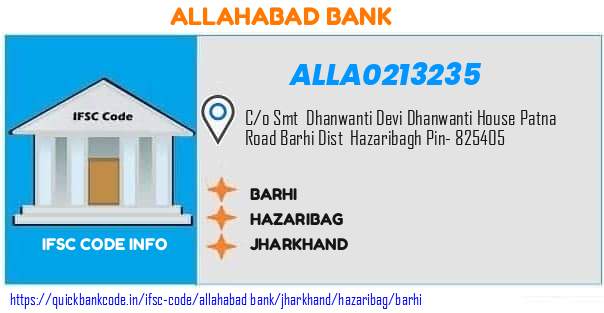 Allahabad Bank Barhi ALLA0213235 IFSC Code