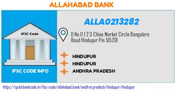 Allahabad Bank Hindupur ALLA0213282 IFSC Code