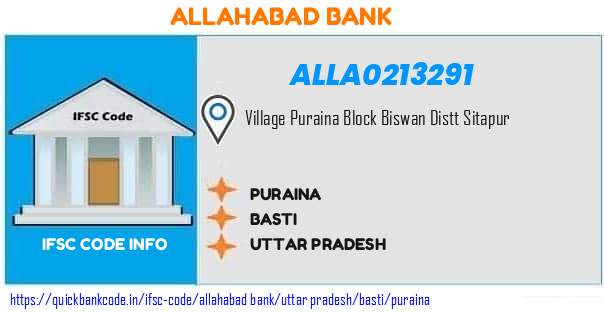 Allahabad Bank Puraina ALLA0213291 IFSC Code