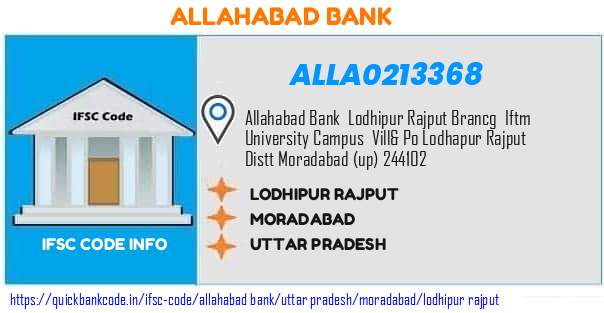 Allahabad Bank Lodhipur Rajput ALLA0213368 IFSC Code