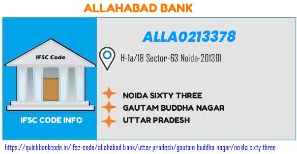 Allahabad Bank Noida Sixty Three ALLA0213378 IFSC Code