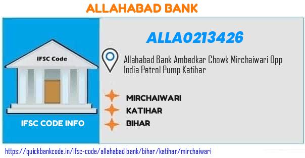 Allahabad Bank Mirchaiwari ALLA0213426 IFSC Code