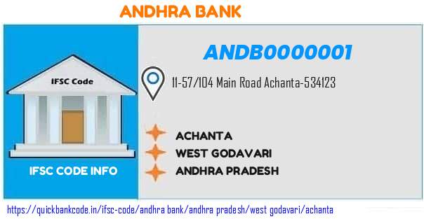 Andhra Bank Achanta ANDB0000001 IFSC Code
