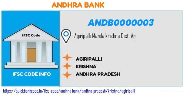 Andhra Bank Agiripalli ANDB0000003 IFSC Code