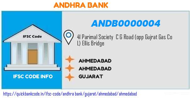 Andhra Bank Ahmedabad ANDB0000004 IFSC Code