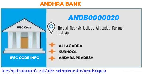 Andhra Bank Allagadda ANDB0000020 IFSC Code