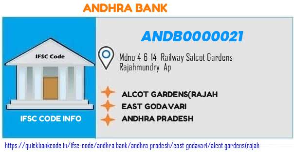 Andhra Bank Alcot Gardensrajah ANDB0000021 IFSC Code