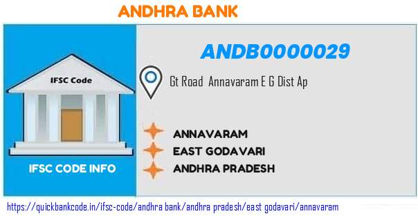 Andhra Bank Annavaram ANDB0000029 IFSC Code