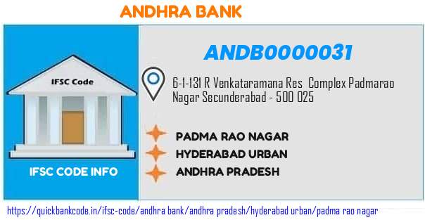 Andhra Bank Padma Rao Nagar ANDB0000031 IFSC Code