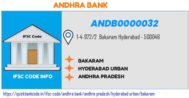 Andhra Bank Bakaram ANDB0000032 IFSC Code