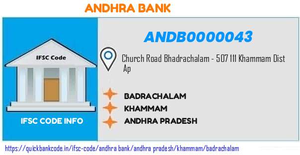 Andhra Bank Badrachalam ANDB0000043 IFSC Code