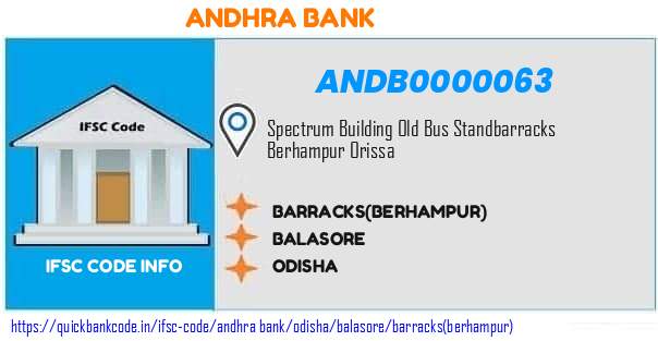 Andhra Bank Barracksberhampur ANDB0000063 IFSC Code