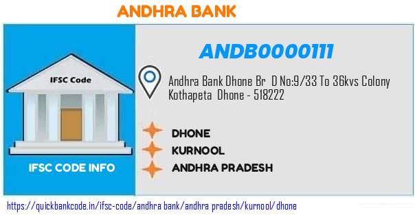 Andhra Bank Dhone ANDB0000111 IFSC Code