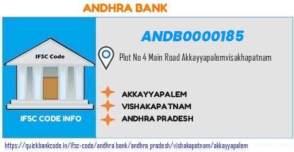Andhra Bank Akkayyapalem ANDB0000185 IFSC Code