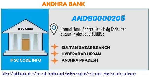 Andhra Bank Sultan Bazar Branch ANDB0000205 IFSC Code