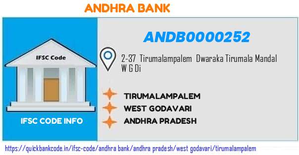Andhra Bank Tirumalampalem ANDB0000252 IFSC Code