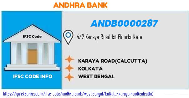 Andhra Bank Karaya Roadcalcutta ANDB0000287 IFSC Code