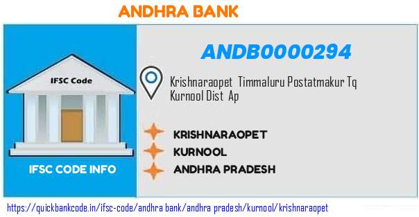 Andhra Bank Krishnaraopet ANDB0000294 IFSC Code