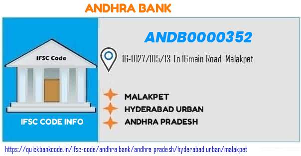 Andhra Bank Malakpet ANDB0000352 IFSC Code