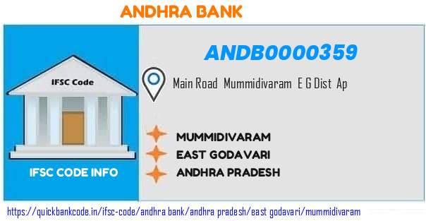 Andhra Bank Mummidivaram ANDB0000359 IFSC Code
