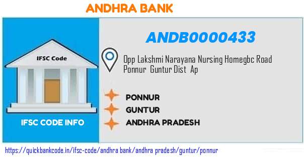 Andhra Bank Ponnur ANDB0000433 IFSC Code