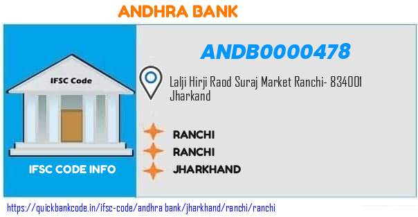Andhra Bank Ranchi ANDB0000478 IFSC Code