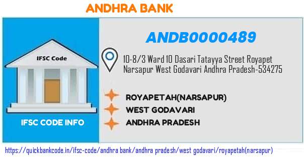 Andhra Bank Royapetahnarsapur ANDB0000489 IFSC Code