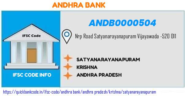 Andhra Bank Satyanarayanapuram ANDB0000504 IFSC Code