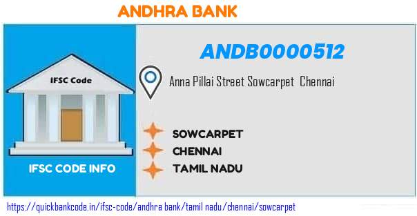 Andhra Bank Sowcarpet ANDB0000512 IFSC Code