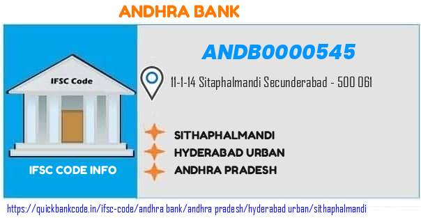 Andhra Bank Sithaphalmandi ANDB0000545 IFSC Code