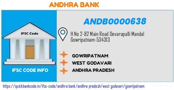 Andhra Bank Gowripatnam ANDB0000638 IFSC Code