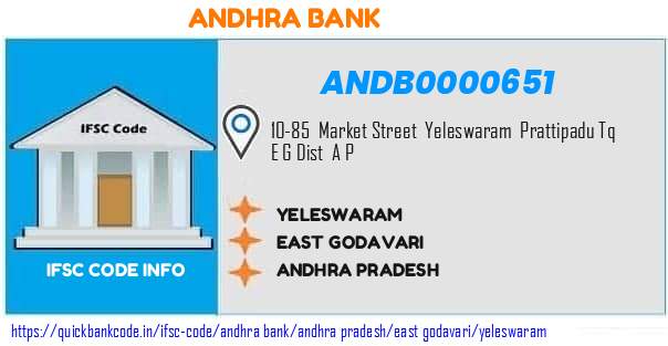 Andhra Bank Yeleswaram ANDB0000651 IFSC Code