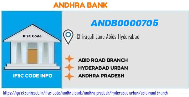 Andhra Bank Abid Road Branch ANDB0000705 IFSC Code