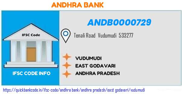 Andhra Bank Vudumudi ANDB0000729 IFSC Code