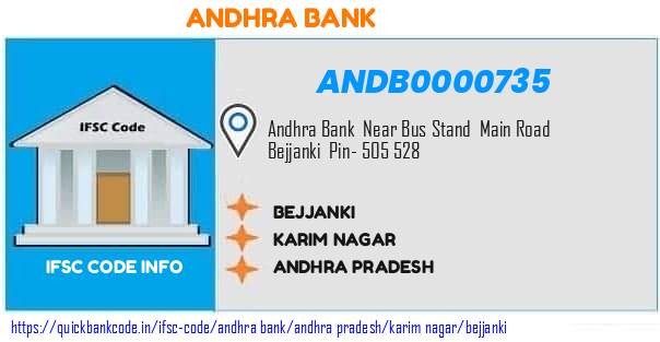 Andhra Bank Bejjanki ANDB0000735 IFSC Code