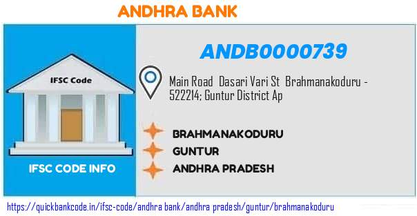 Andhra Bank Brahmanakoduru ANDB0000739 IFSC Code