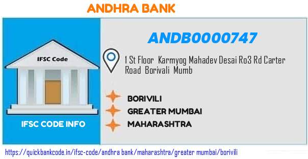 Andhra Bank Borivili ANDB0000747 IFSC Code