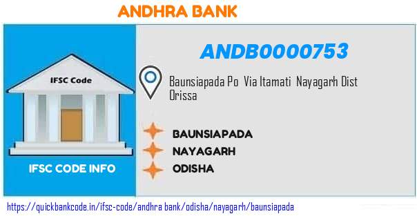 Andhra Bank Baunsiapada ANDB0000753 IFSC Code