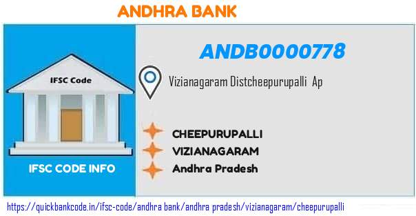 Andhra Bank Cheepurupalli ANDB0000778 IFSC Code