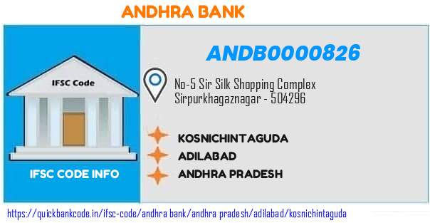 Andhra Bank Kosnichintaguda ANDB0000826 IFSC Code
