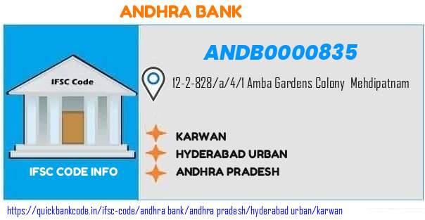 Andhra Bank Karwan ANDB0000835 IFSC Code