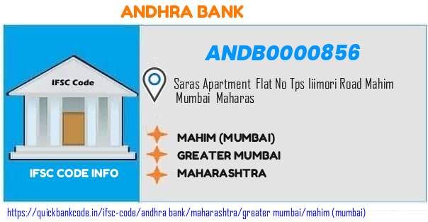 Andhra Bank Mahim mumbai ANDB0000856 IFSC Code