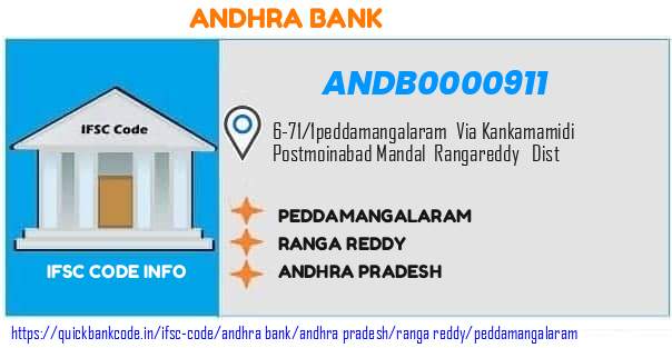 Andhra Bank Peddamangalaram ANDB0000911 IFSC Code