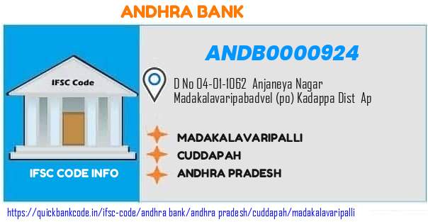 Andhra Bank Madakalavaripalli ANDB0000924 IFSC Code