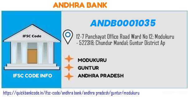 Andhra Bank Modukuru ANDB0001035 IFSC Code